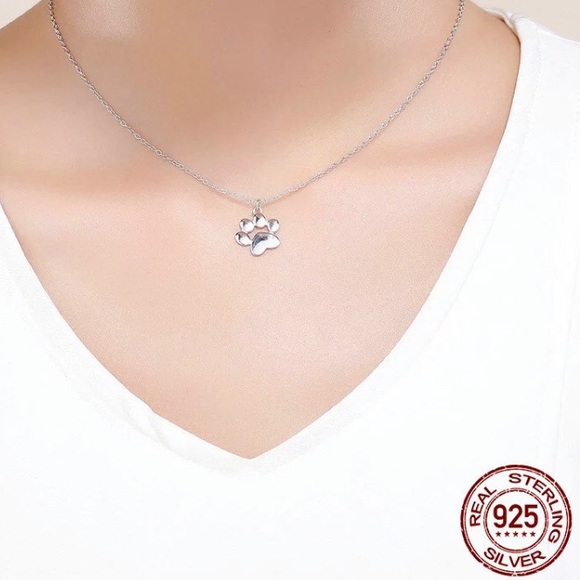 925 Silver Paw Print Necklace - Picture 2 of 6
